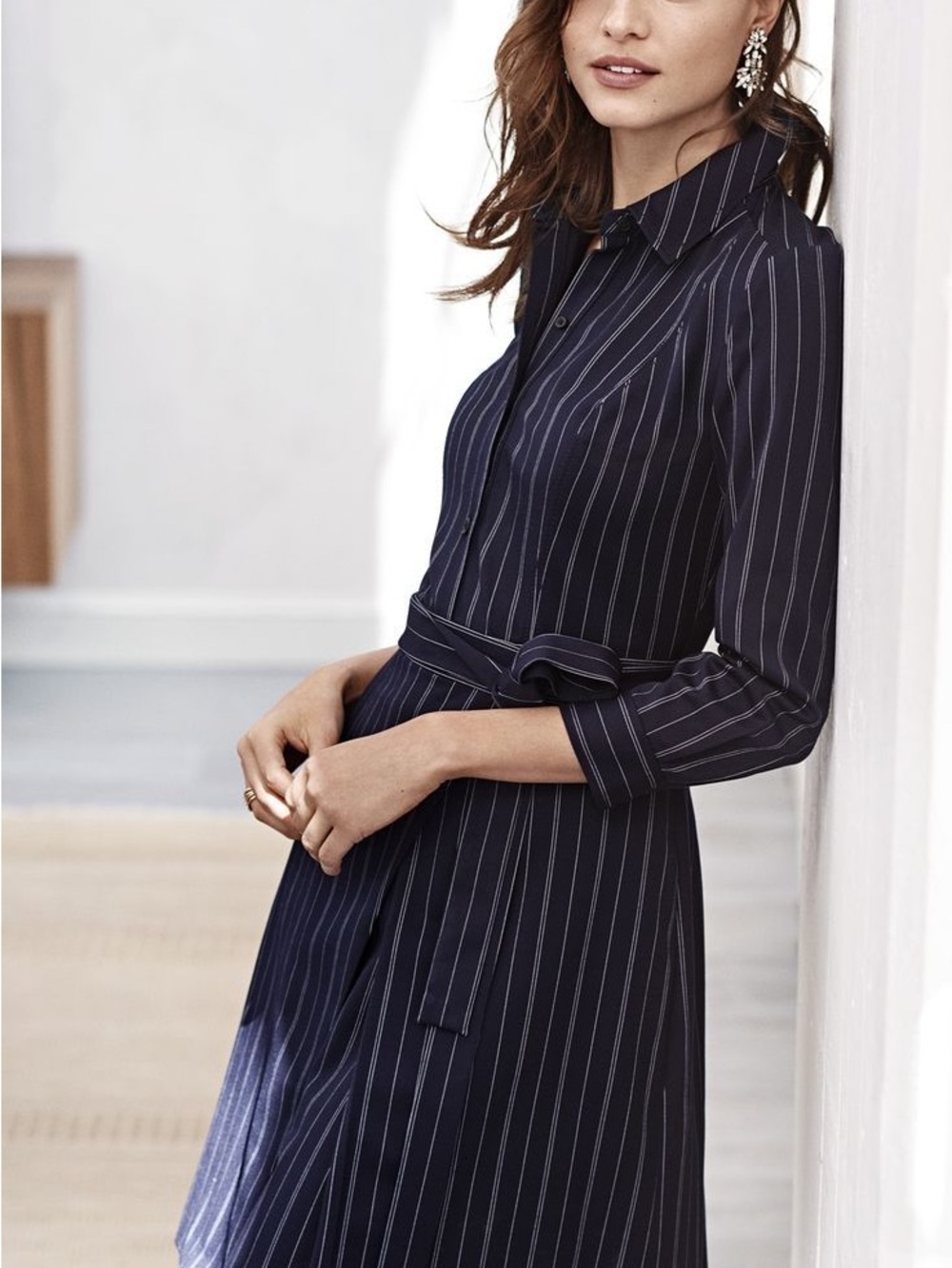 NWT Banana Republic Size 2 Navy Pinstripe Long Sleeve Dress Old Money, Office